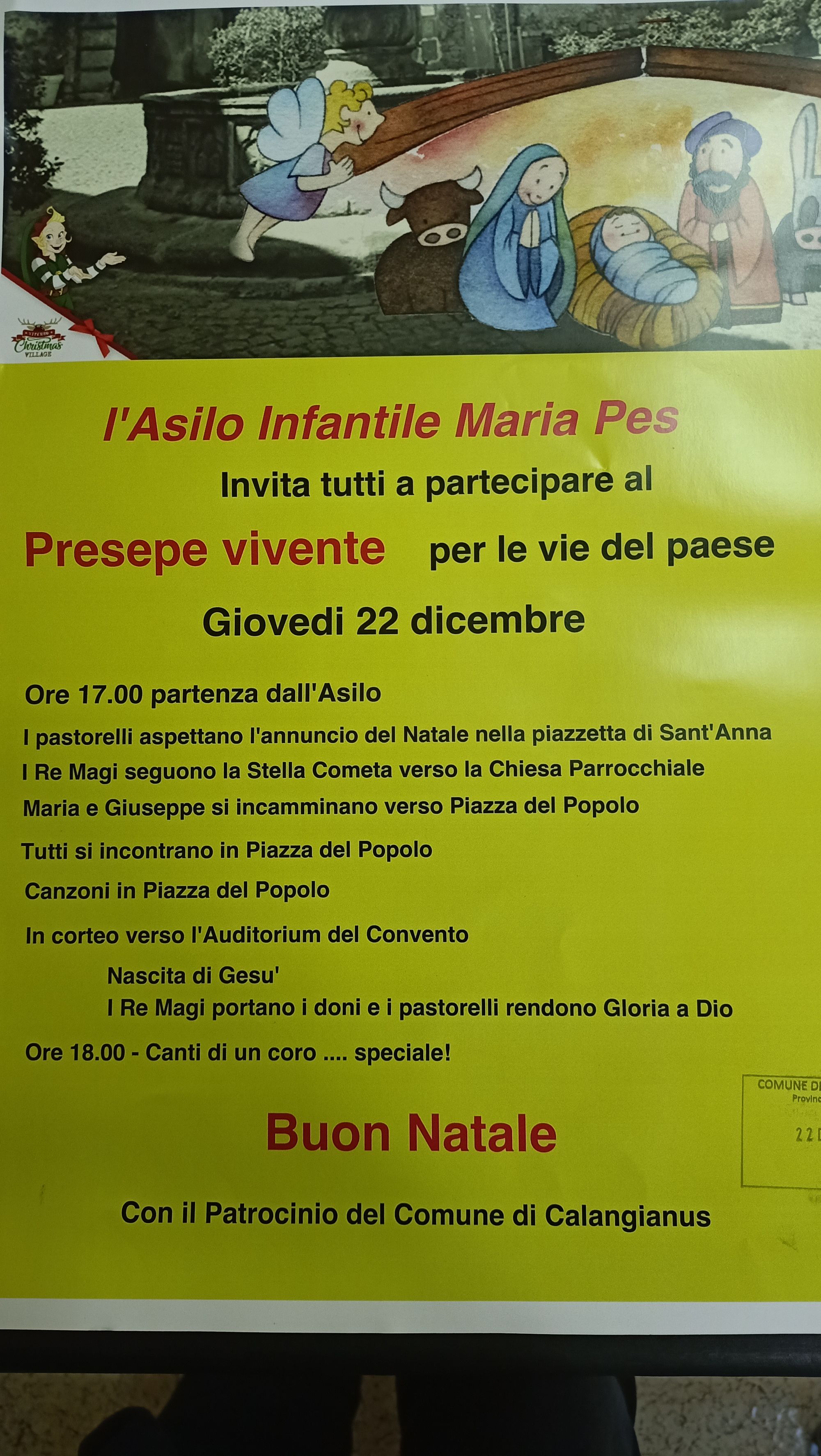 L'Asilo Maria Pes vi invita al Presepe Vivente per le vie del paese.